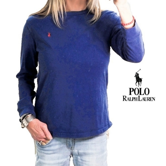 Polo Ralph Lauren Tops - POLO RALPH LAUREN SZ L BLUE COTTON LONG SLV POLO